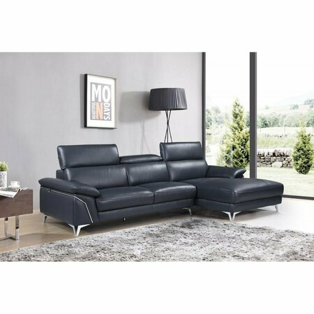 Homeroots 181 x 41 x 39 in. Modern Blue Leather Sectional Sofa 343949